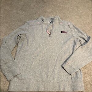 Vineyard Vines Women's Gray and Pink Quarter-Zip Hoodie